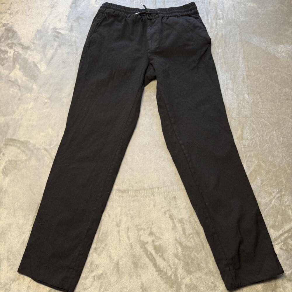 Sandro Paris Black Wool Pants womens SZ 46 Pull-On Elastic Waist Trousers